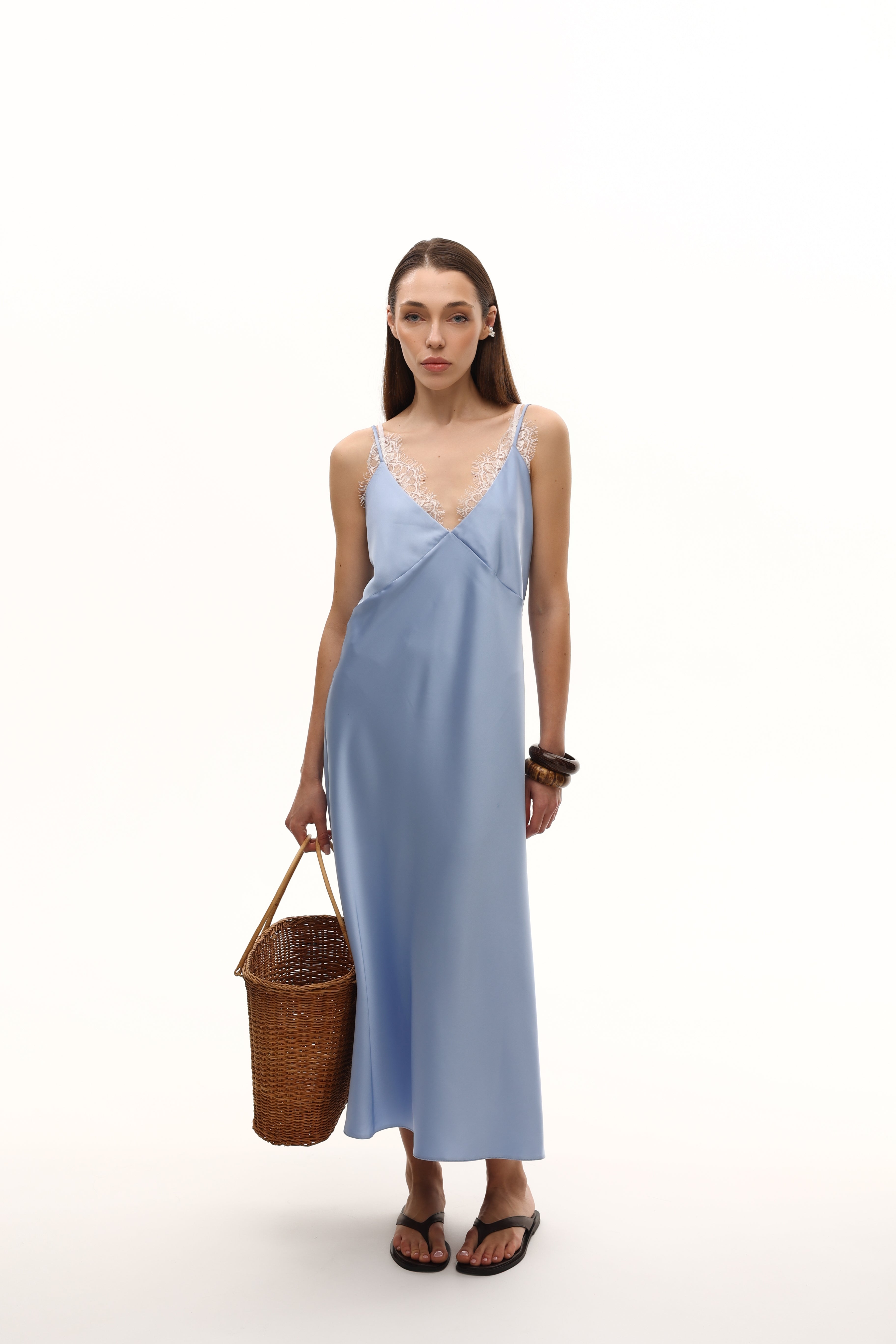 Атласна сукня Ice blue з мереживним ліфом